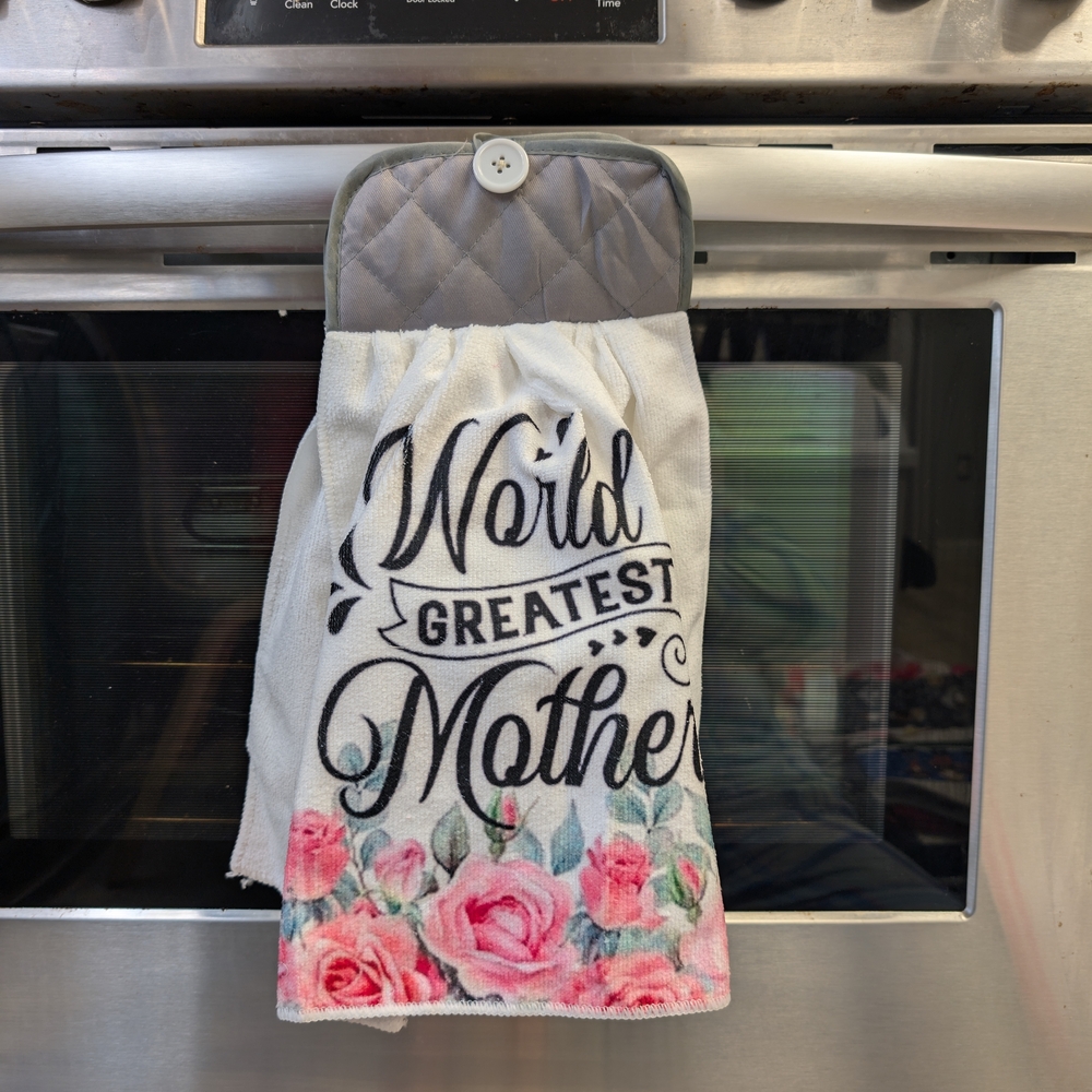 World's Greatest Mother Kitchen Towel - Pink Floral Design